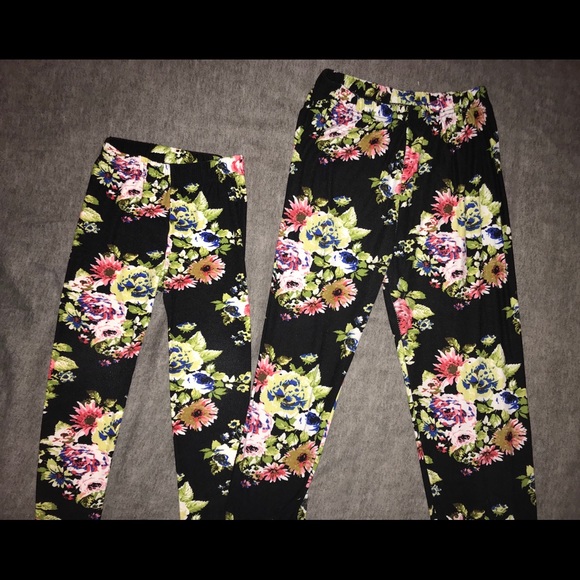 Pants - Mommy and Me Black Spring Floral leggings